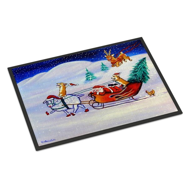 Carolines Treasures 24 x 36 in. Corgi Highhacked Santa Claus Sleigh Indoor or Outdoor Mat 7442JMAT - main